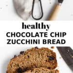 sliced up zucchini bread with chocolate chip on it