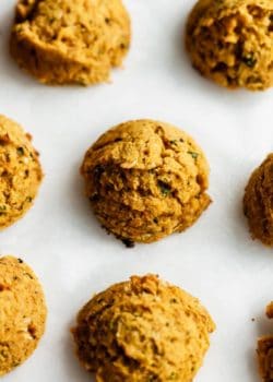 baked sweet potato falafel on a baking sheet
