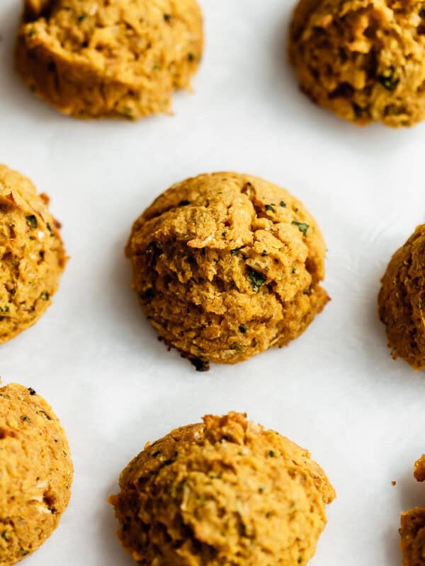 baked sweet potato falafel on a baking sheet