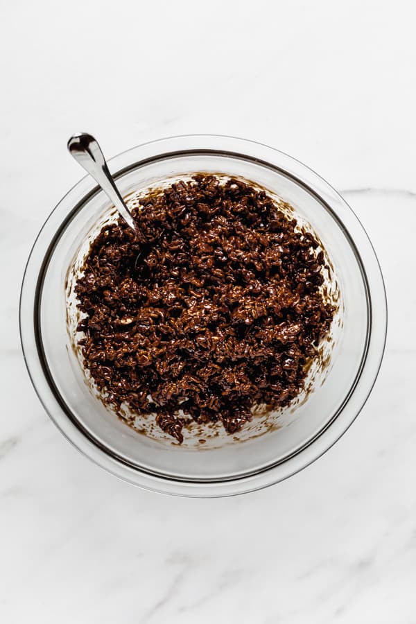 A mixing bowl of rice Krispie treats