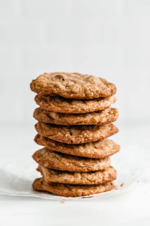 a stack of chewy white chocolate cranberry cookies