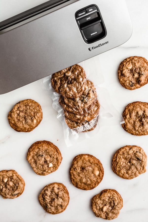 cookies vacuum sealed with a foodsaver next to it