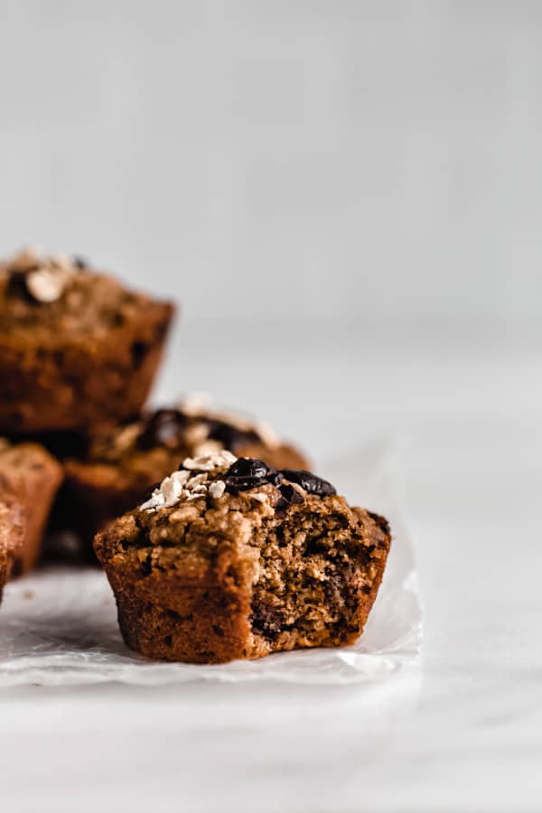 a baked oatmeal cup with a bite taken out of it