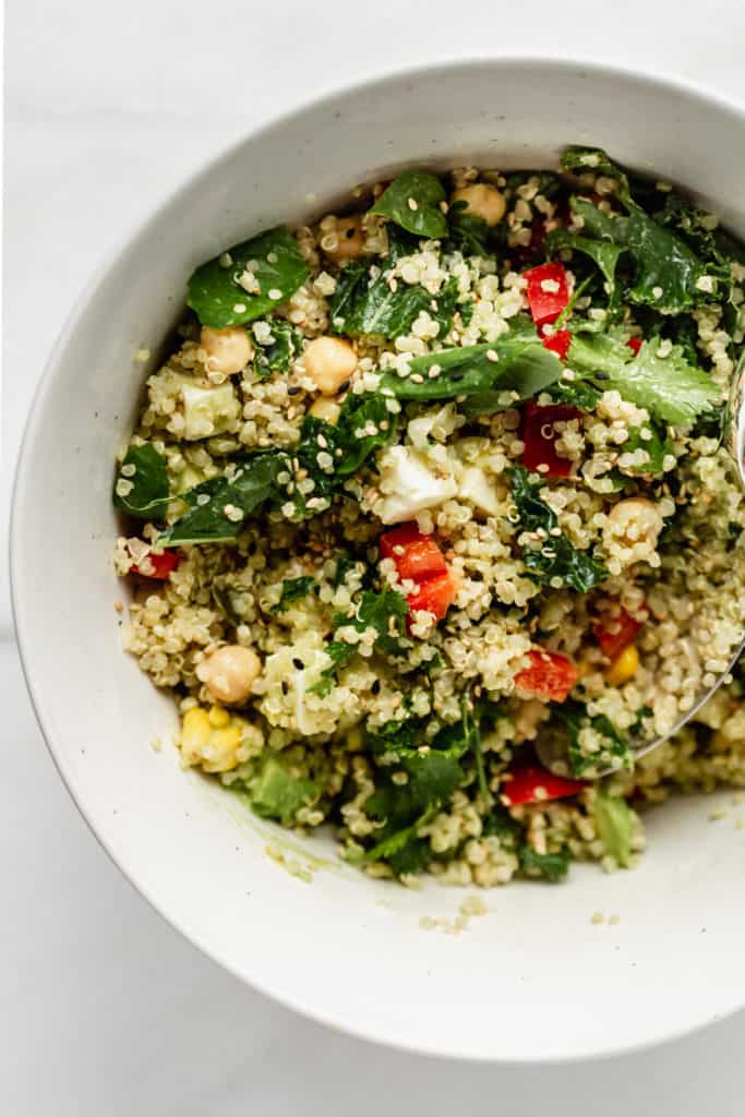 Quinoa salad mixed up in a bowl