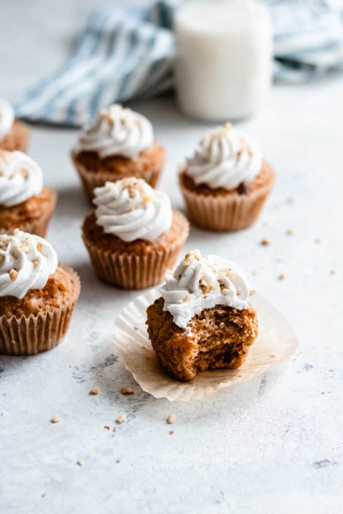 carrot cake cupcakes on a counter