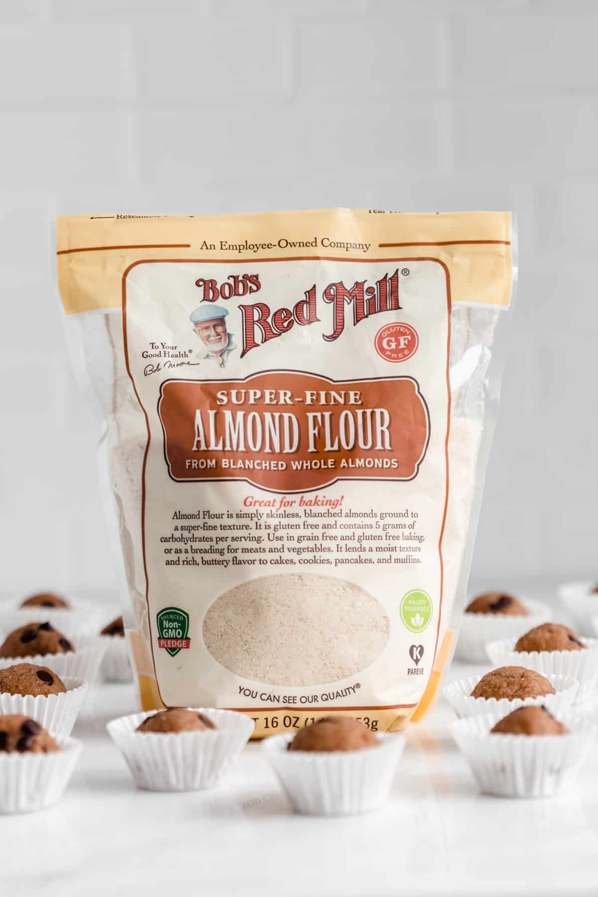 a pack of Bob's Red Mill Almond Flour on a counter