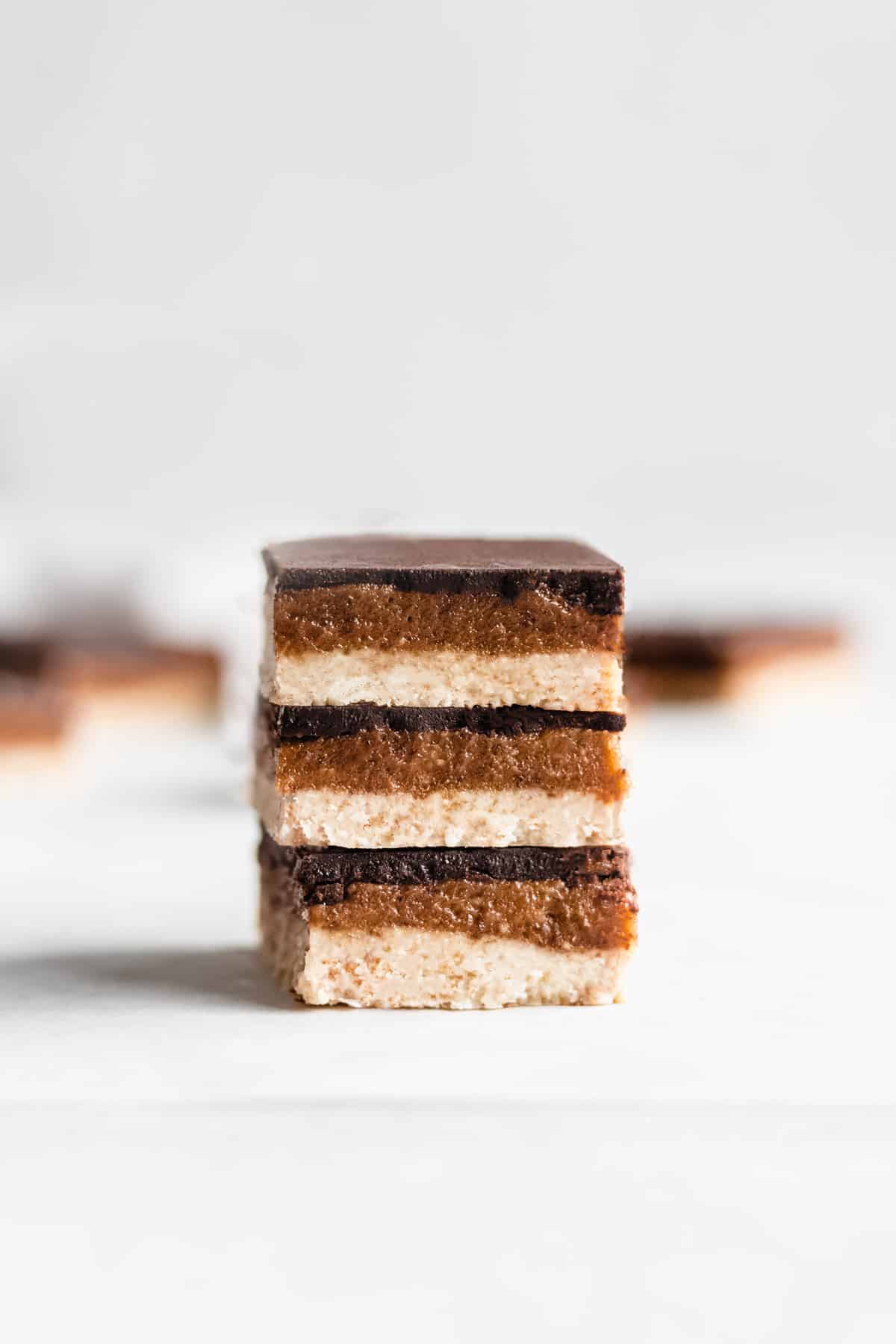 a stack of three salted caramel slices