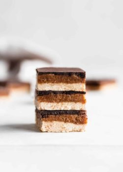 a stack of three salted caramel slices