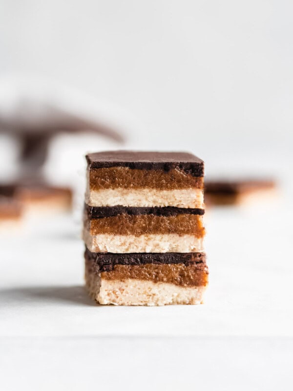 a stack of three salted caramel slices