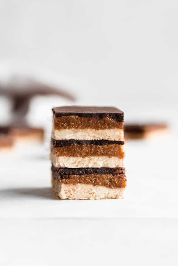a stack of three salted caramel slices
