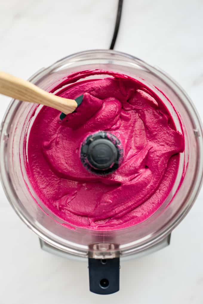 roasted beet hummus in a food processor
