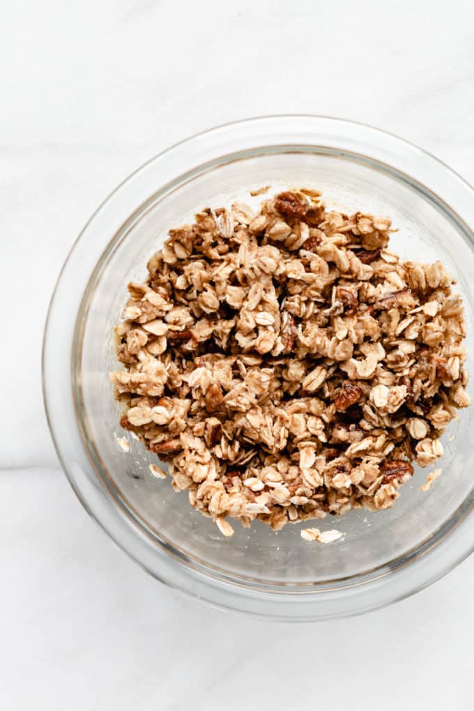 crumble mixture in a clear bowl