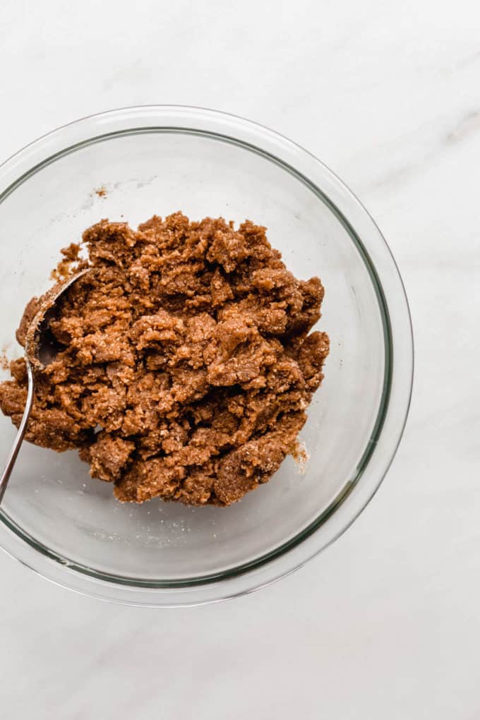 blondie batter in a clear mixing bowl