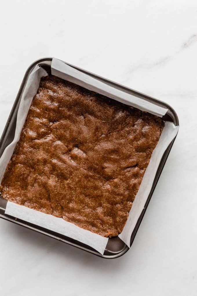 unbaked blondies in an 8x8 inch pan