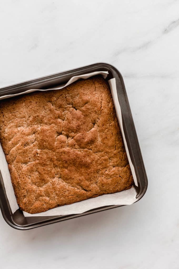 blondies baked in an 8x8 inch pan