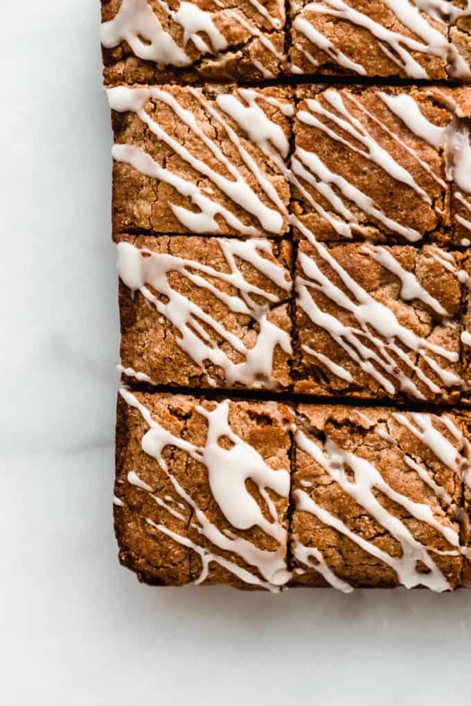 Chai Latte blondies with a while glaze on top