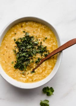 a close up of a bowl of aryuvedic khichdi