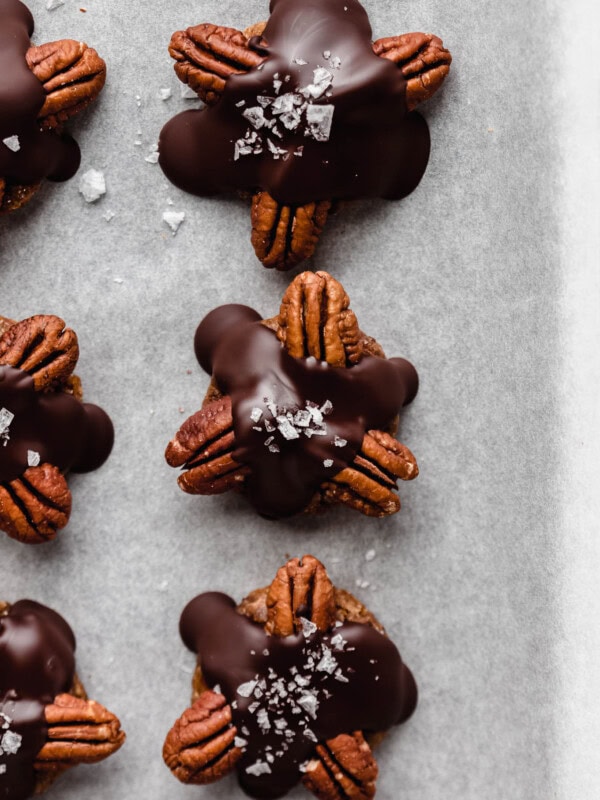 chocolate turtles topped with malden sea salt