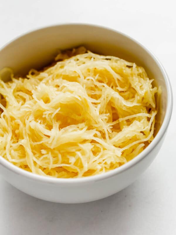 spaghetti squash in a white bowl