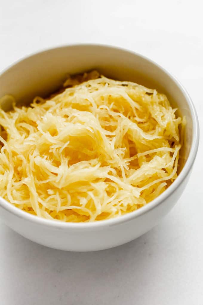spaghetti squash in a white bowl