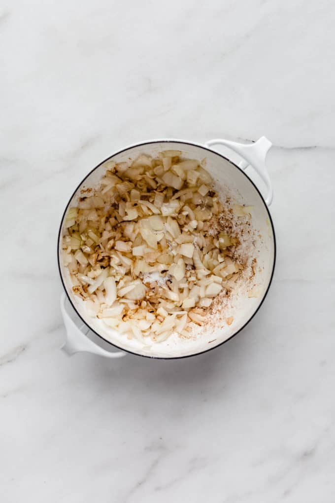 onions in a white pot