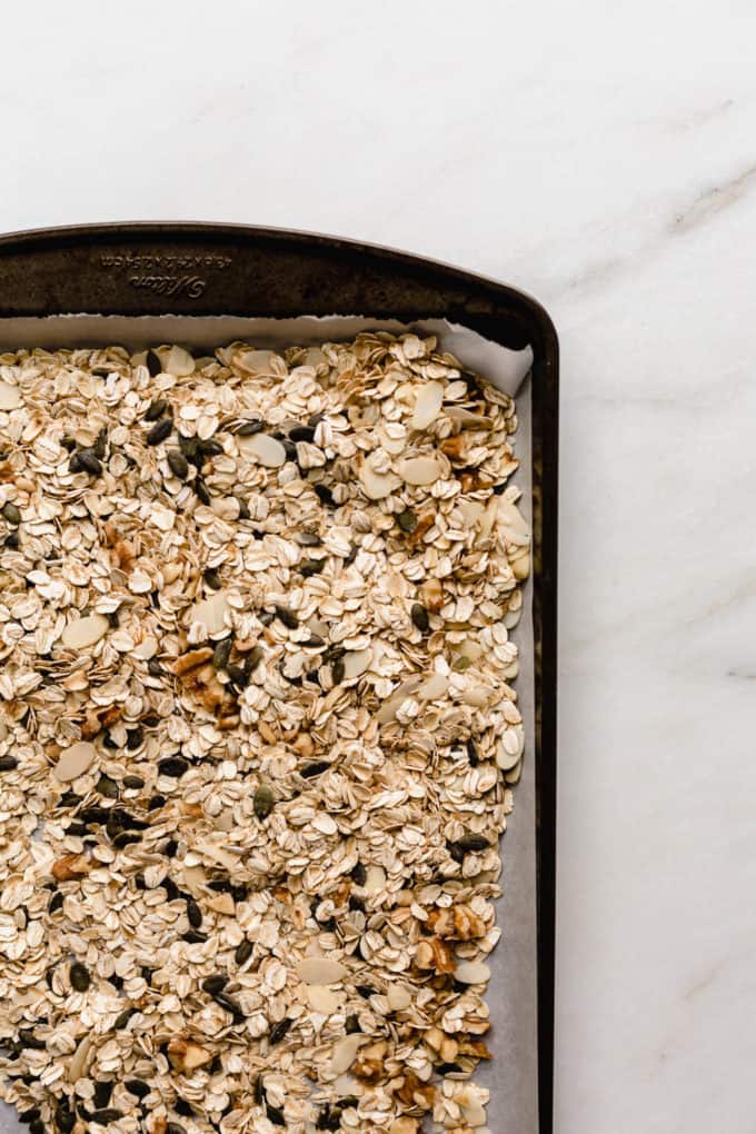 Muesli on a baking sheet