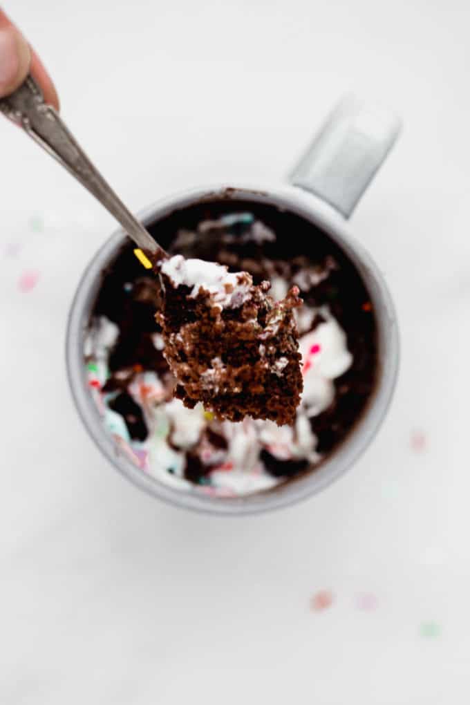 A spoonful of chocolate mug cake
