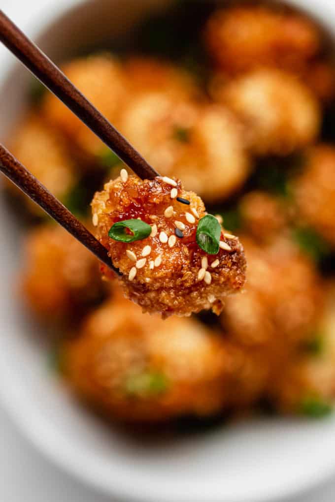 a piece of panko crusted cauliflower