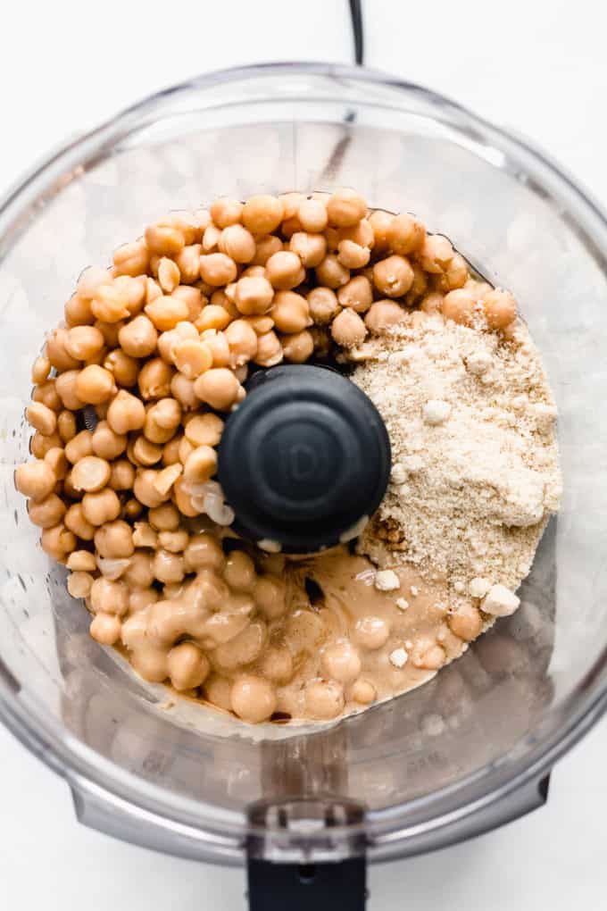 chickpeas, almond flour and tahini in a food processor