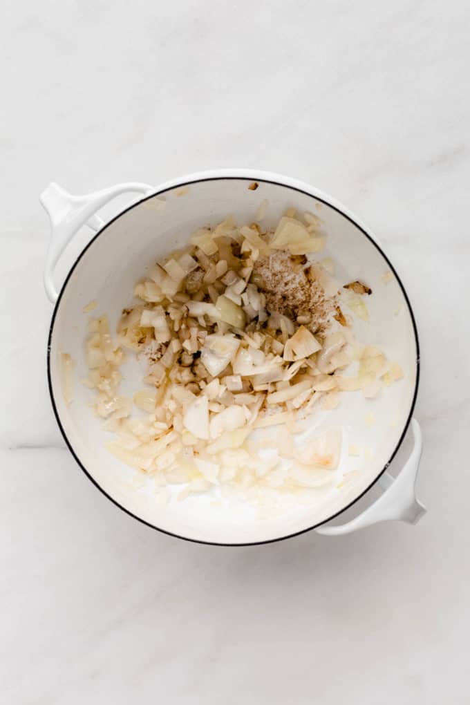 onions and garlic in a pot
