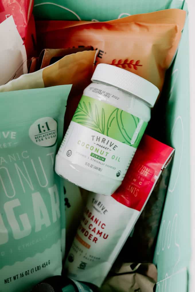 A box with products from thrive market in it
