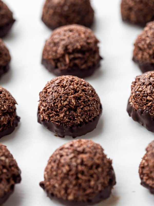 chocolate coconut macaroons dipped in chocolate