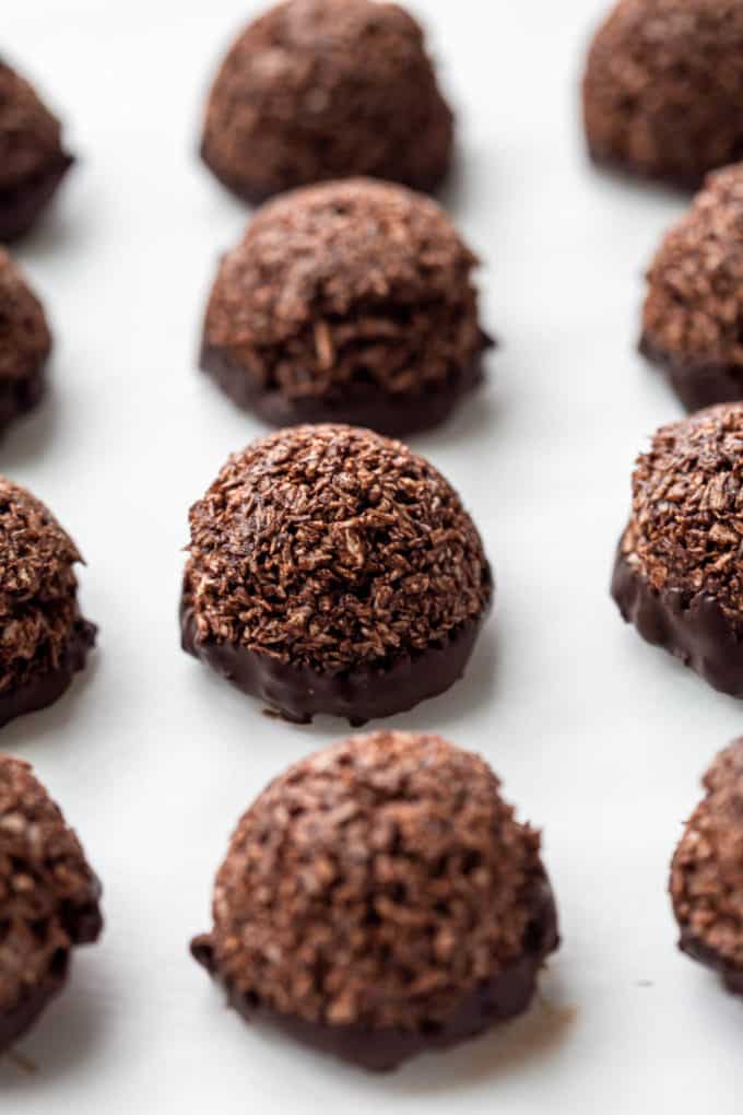 chocolate coconut macaroons dipped in chocolate