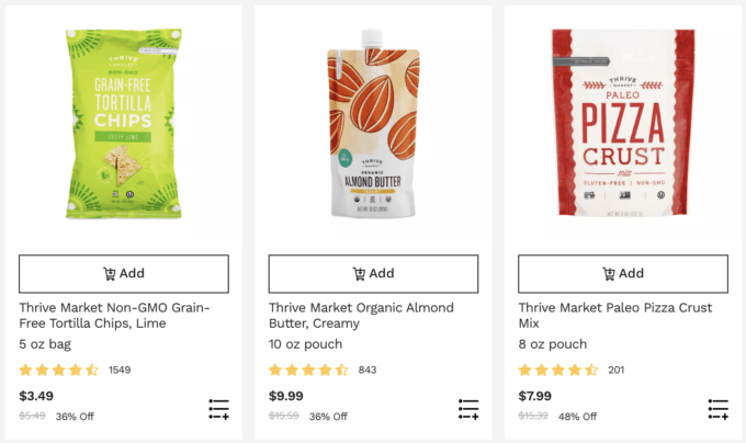 A screenshot of products from thrive market