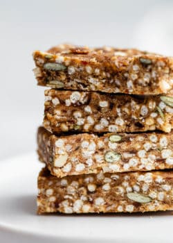 a stack of 4 puffed quinoa bars