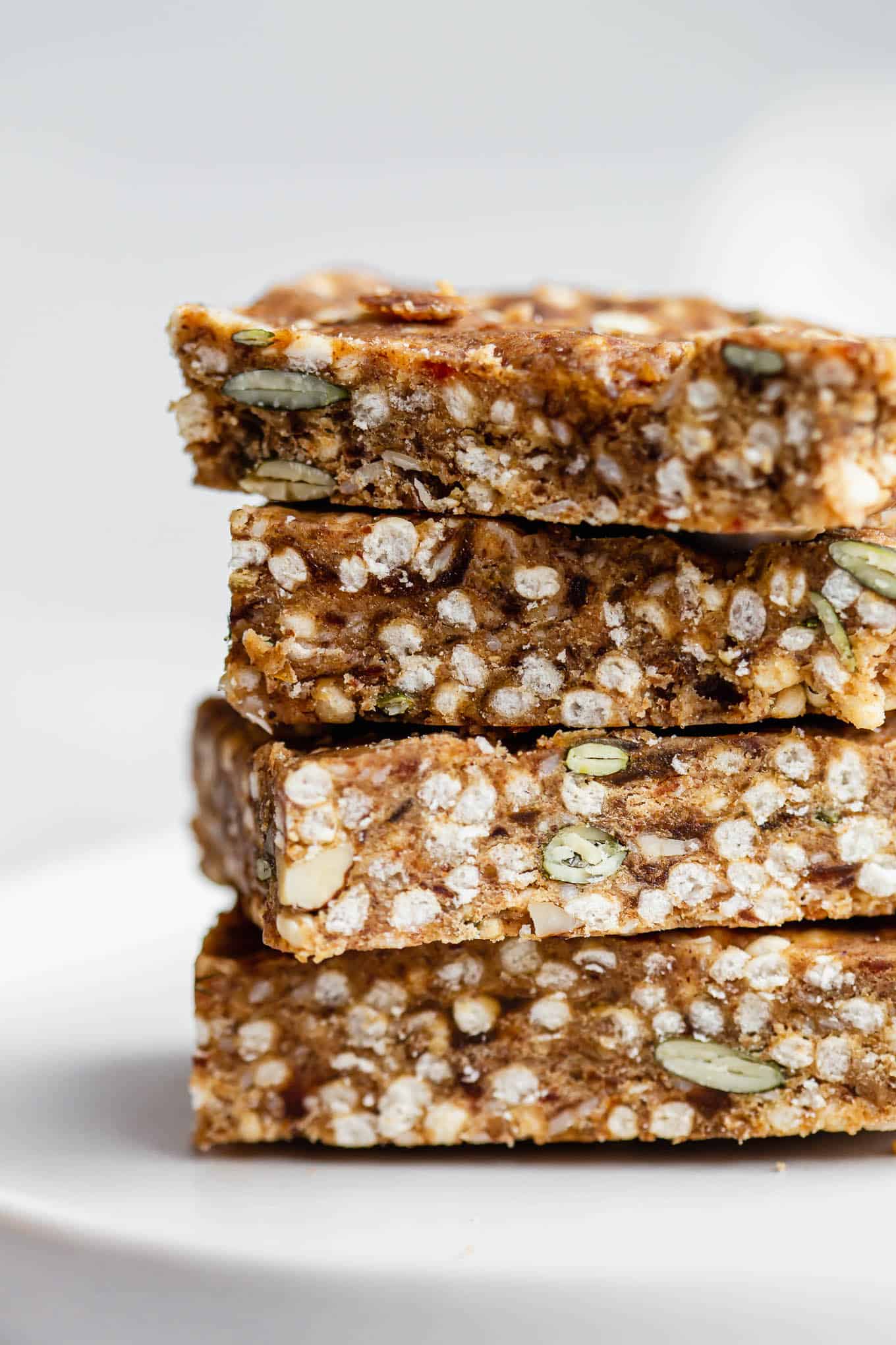 a stack of 4 puffed quinoa bars