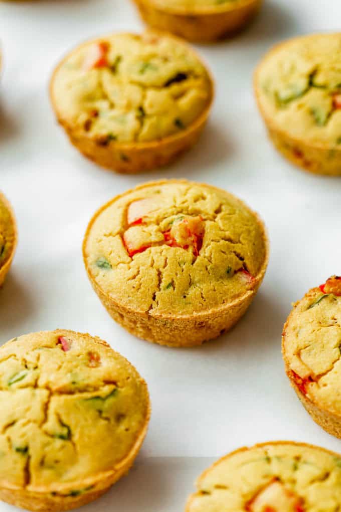 mini chickpea flour quiche on a white counter