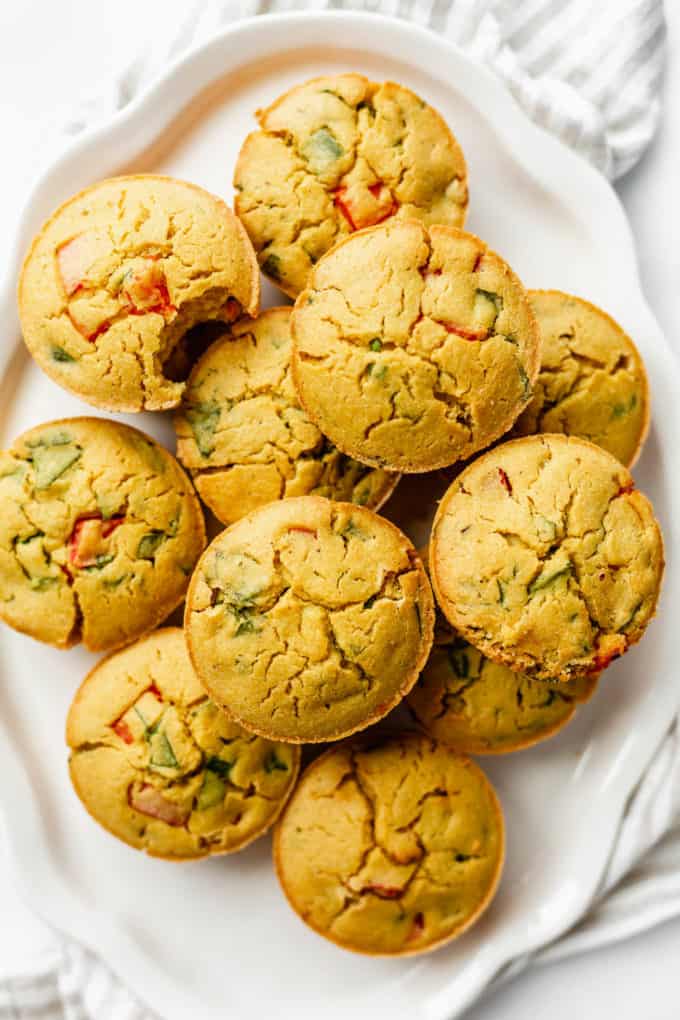 chickpea mini quiches on a white serving platter
