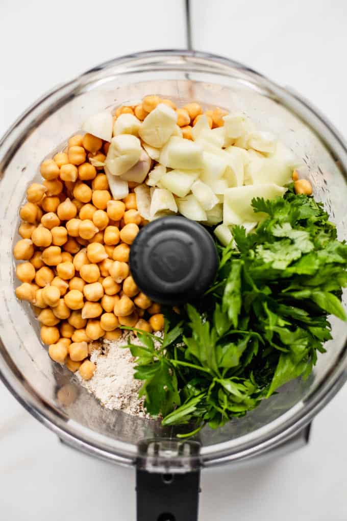 falafel ingredients in a food processor