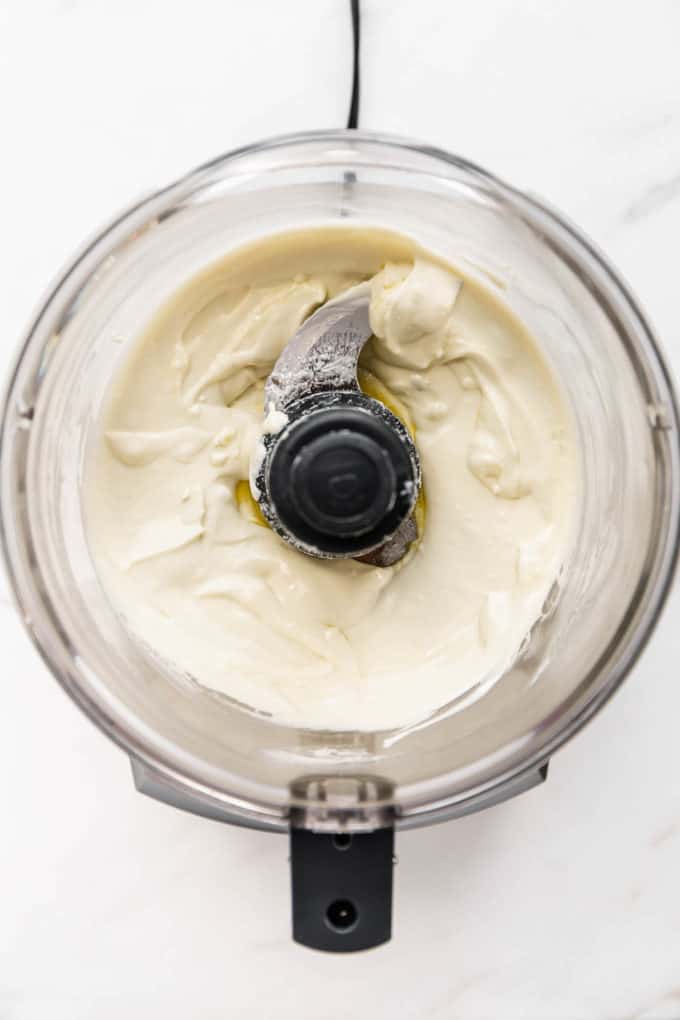 whipped feta dip in a food processor