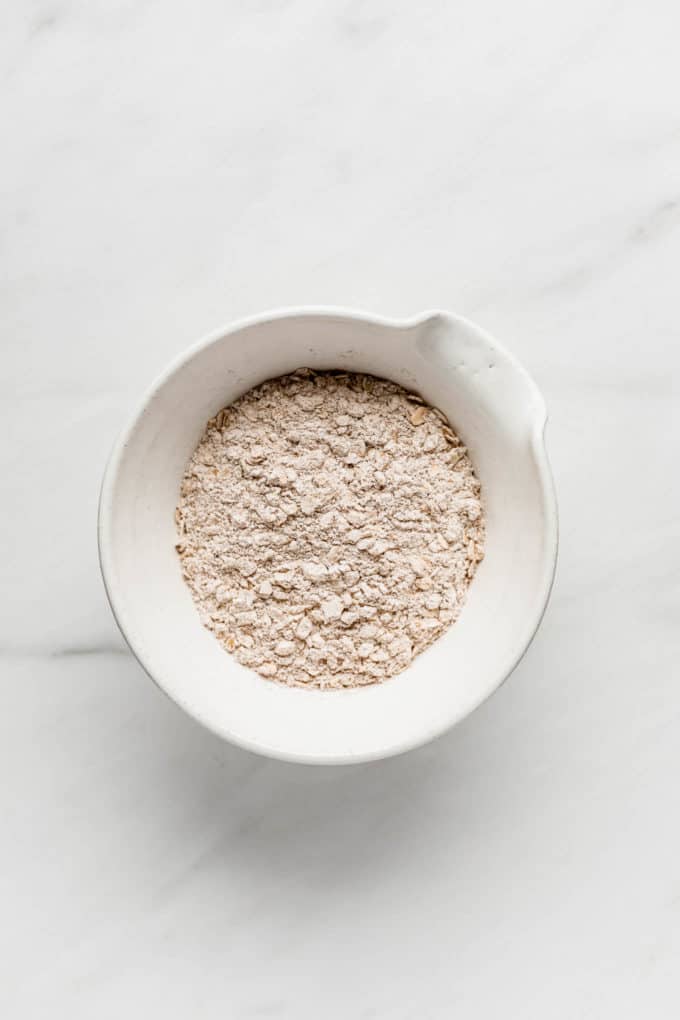 A mixing bowl of flour and oats
