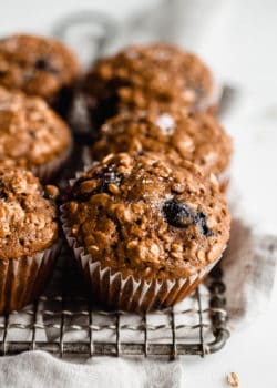 A blueberry muffin with a sprinkle of raw cane sugar on top