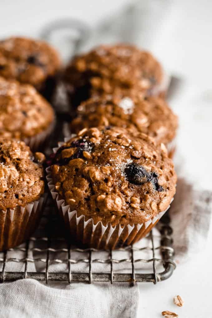 A blueberry muffin with a sprinkle of raw cane sugar on top
