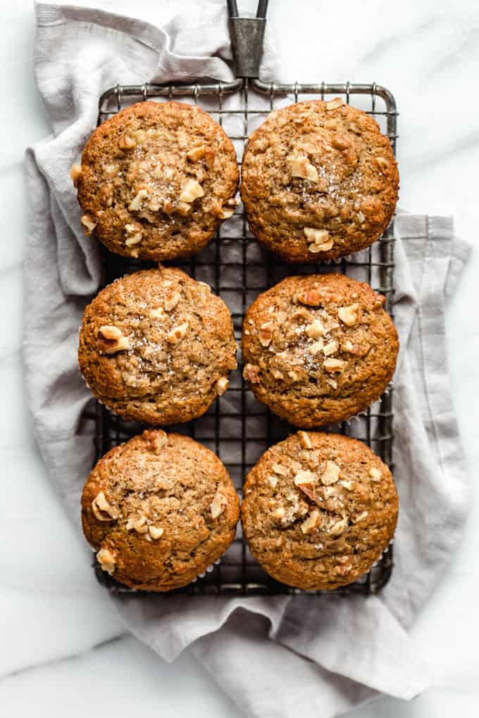 Banana nut muffins on a cooling rack