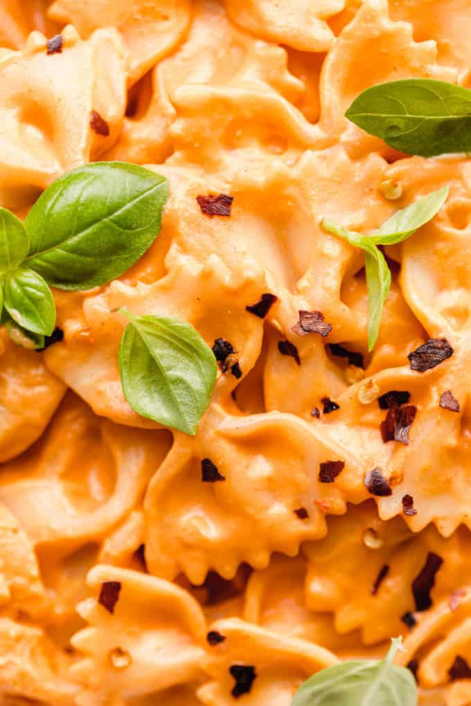 A close up of vegan vodka pasta