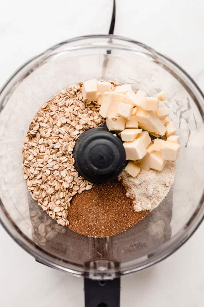 butter, oats, coconut sugar and almond flour in a food processor