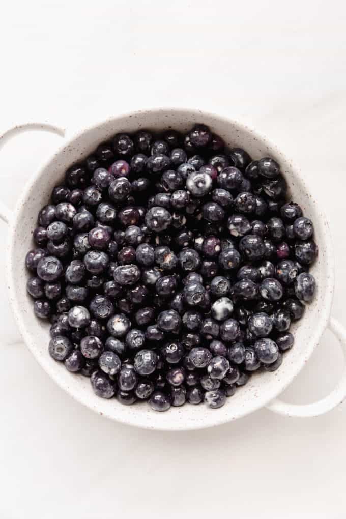 blueberries in a white baking dish
