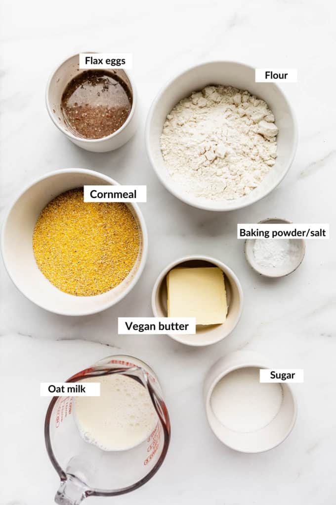 A flat lay of ingredients for vegan corn bread