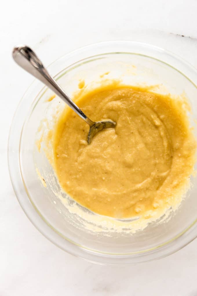 a bowl of almond flour pancake batter