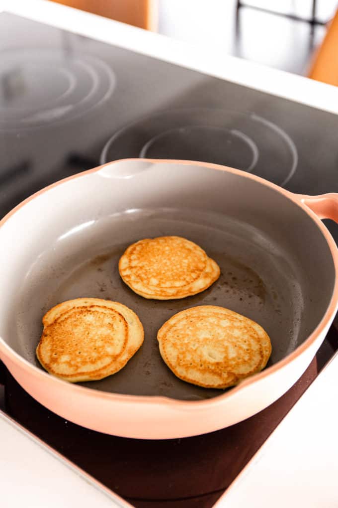 cooked almond flour pancakes in a pan